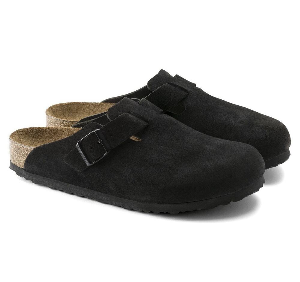 BIRKENSTOCK Boston Soft Footbed Suede Leather Black Unisex Clog Shoes EUR SZ 43